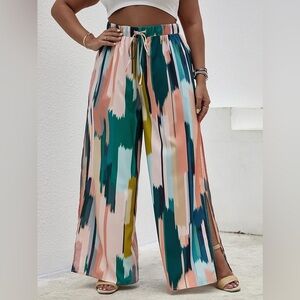 Wide leg pants with side slits 0XL beachy vacation